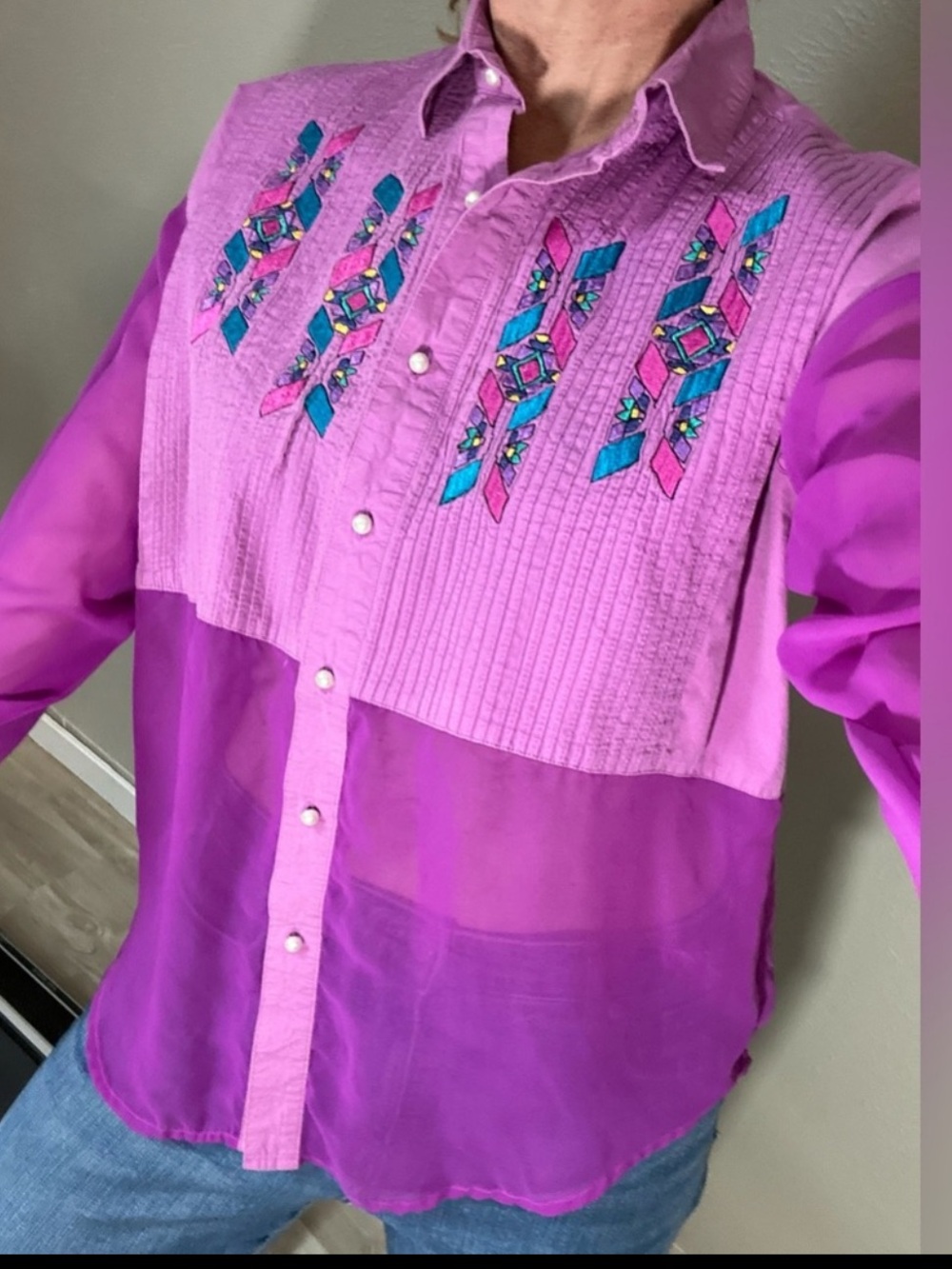 Vintage Tillman purple Aztec SW mesh panel button down Size large - Picture 1 of 11